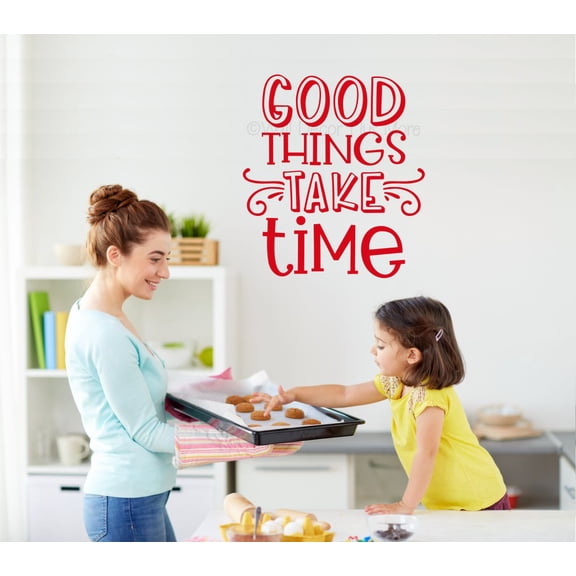 Good Things Take Time Vinyl Wall Art - Inspirational Wall Decals Room Decor - Word Art Decals for Walls - Wall Sticker Decal Quotes 20.5x23-Inch Cherry Red