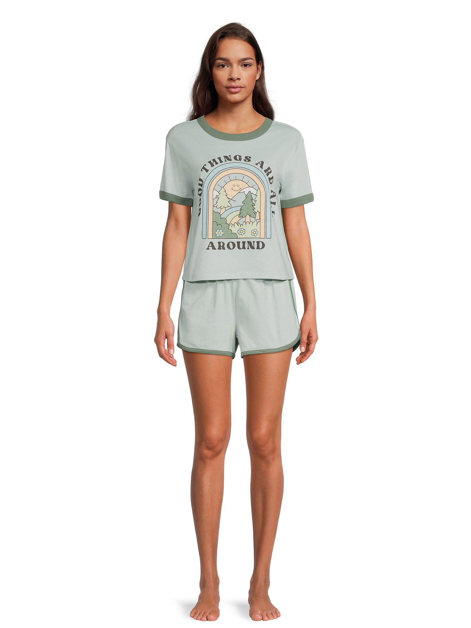 Good Things Women's Ringer Tee and Short Sleep Set, 2-Piece - image 1 of 5