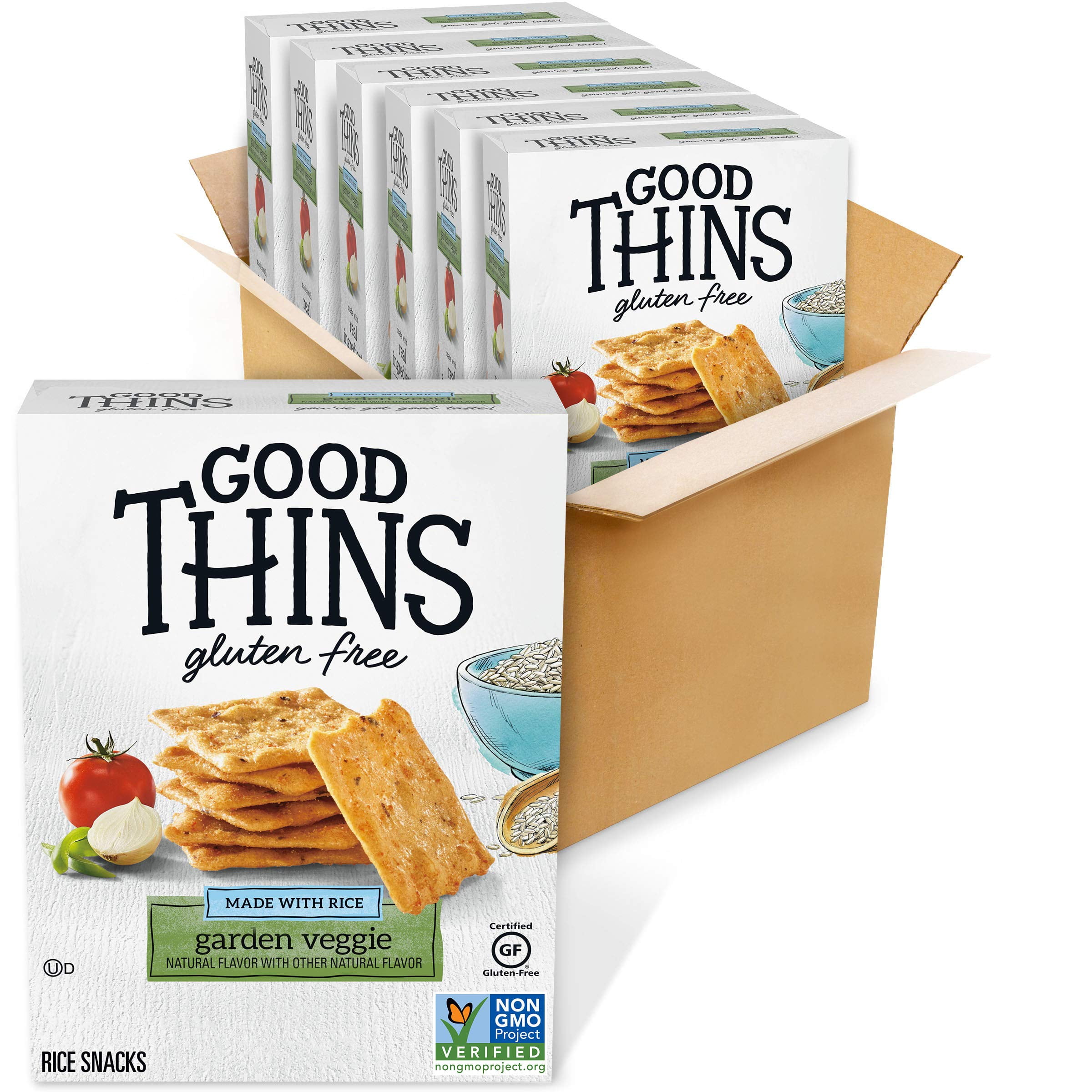 Good Thins Garden Veggie Rice MDA05&nbsp;Snacks Gluten Free Crackers, Bulk Snack Crackers, 6 - 3.5 oz Boxes