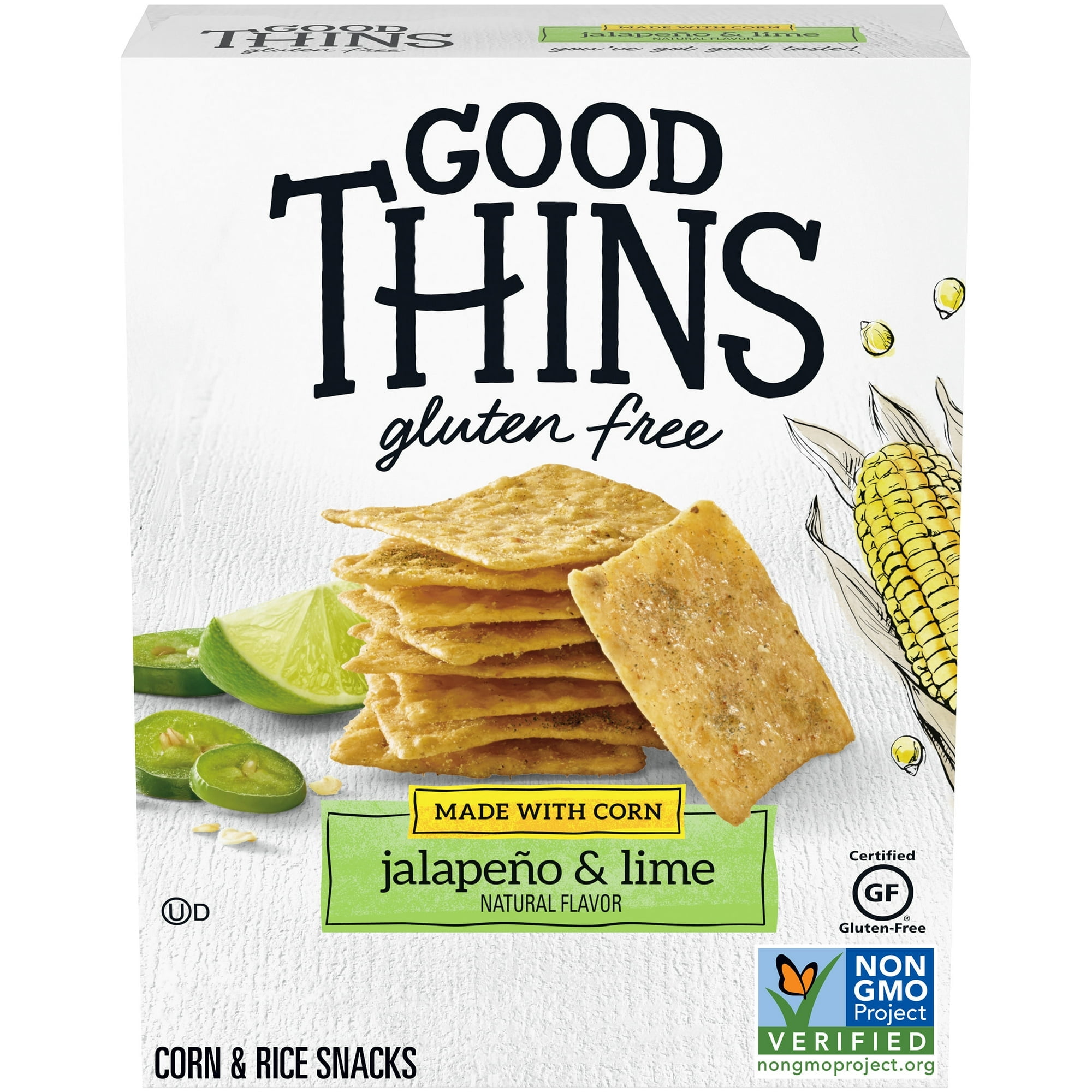 Good Thins Jalapeño & Lime Corn & Rice Snacks Gluten Free Crackers, 3.5 oz (Pack of 6)