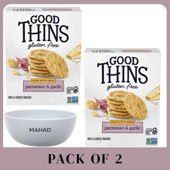 Good Thins Parmesan Garlic Rice Crackers Gluten Free Cheese Snacks 3.5 oz 2 Pack Bowel by Mahad