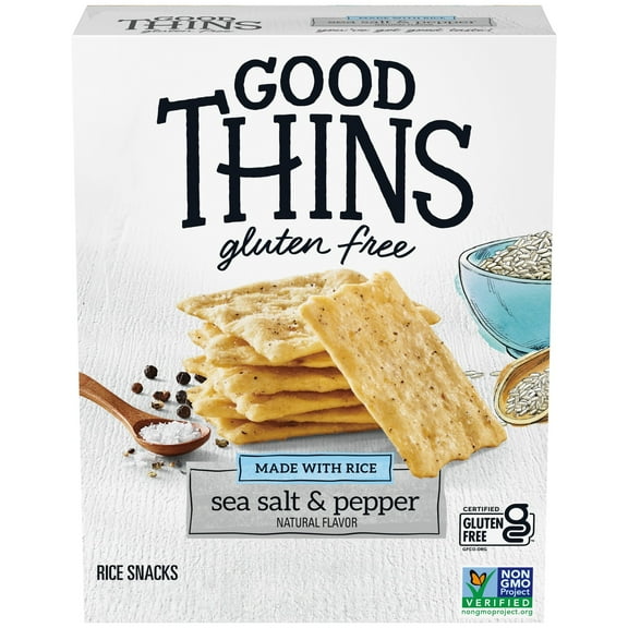GOOD THINS Sea Salt & Pepper Rice Snacks Gluten Free Crackers, Snack Crackers, 3.5 oz