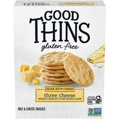 GOOD THINS Three Cheese Rice & Cheese Snacks Gluten Free Crackers, Snack Crackers, 3.5 oz