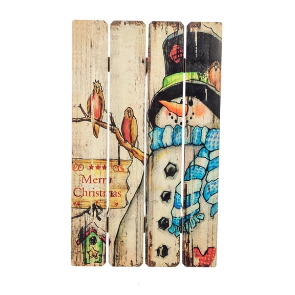 Good Tidings 11.8 x 19.7 Snowman and Birds Wooden Christmas Sign Merry Christmas Wall Dcor