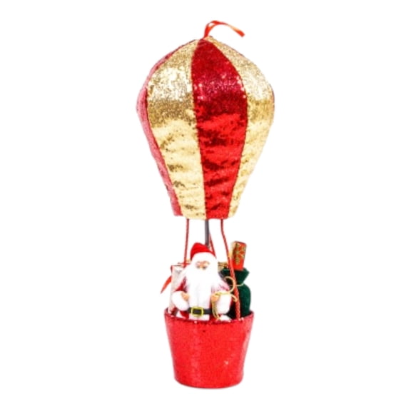 Good Tidings 24 Santa in Hot Air Balloon Red and Gold Christmas Decoration