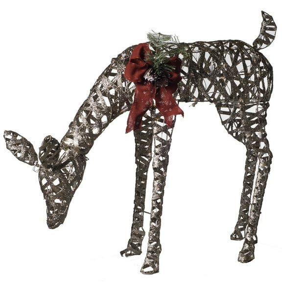 Good Tidings Champagne Colored Feeding Doe With Clear Mini Lights, 31"
