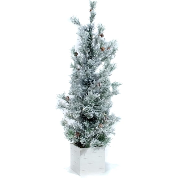 Good Tidings Flocked Tabletop Christmas Tree with Square Planter, 3' - Freestanding Holiday Decoration