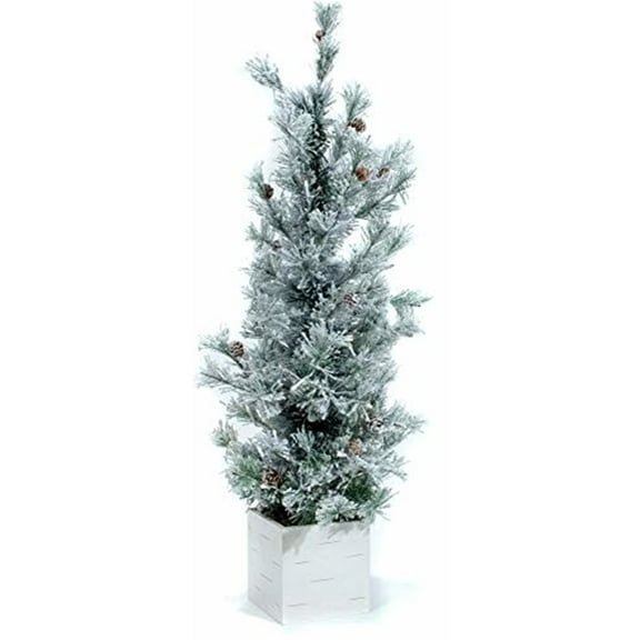 Good Tidings Flocked Tabletop Christmas Tree in a Pot, 3'