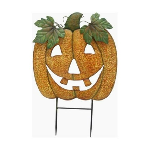 Good Tidings G48 HS21328X 35 in. Pumpkin Metal Stake - Yellow & Orange - Green