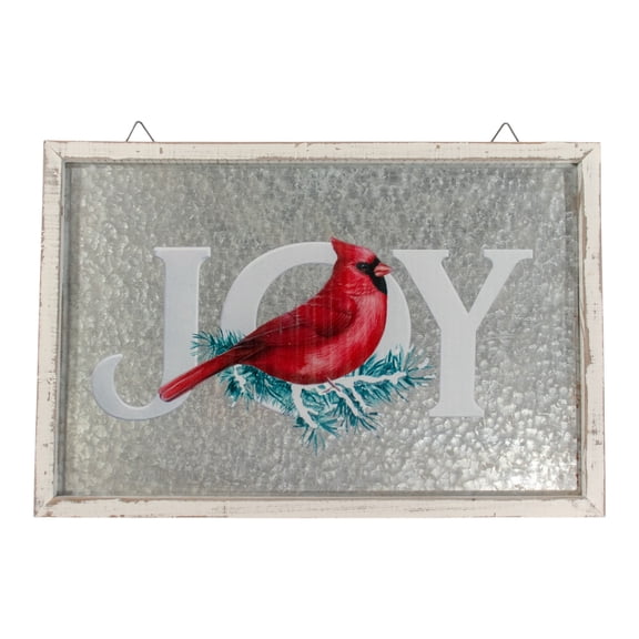 Good Tidings JOY Cardinal Wall Art 17.7 x 11.8 Galvanized Metal Christmas Sign