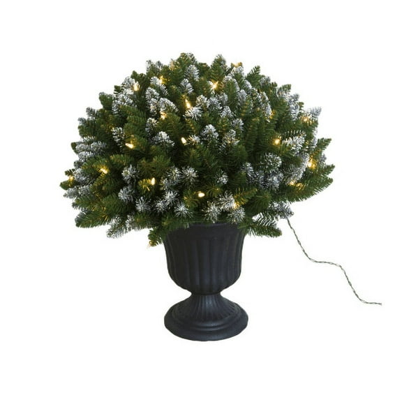 Good Tidings Lightly Flocked Nest in Black Pot, Pre-lit w/ 50 Clear Lights, 24"
