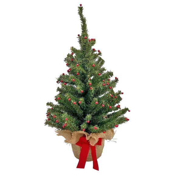 Good Tidings Norway Artificial Christmas Tree with Berries, Green, 24"