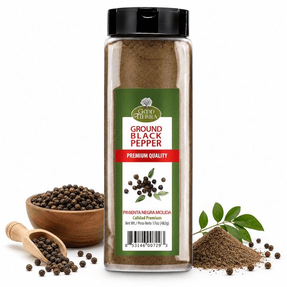 Good Tierra Black Pepper Ground 17 oz - Fine Ground Black Pepper Powder, Gluten Free Bulk Spice for Cooking, BBQ Seasoning, Italian Seasoning & Pantry Staples