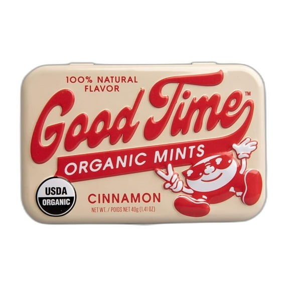 Good Time Organic Mints - Cinnamon | Organic Cane Sugar, Natural Flavors, No Artificial Colors or Sweeteners | Kosher Certified, Vegan, Gluten Free | Aspartame & Xylitol Free | 40 Count Tin (Pack of 6