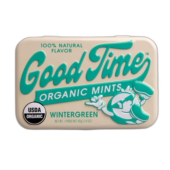 Good Time Organic Mints - Wintergreen | Organic Cane Sugar, Natural Flavors, No Artificial Colors or Sweeteners | Kosher Certified, Vegan, Gluten Free | Aspartame & Xylitol Free | 40 Count Tin (Pack o