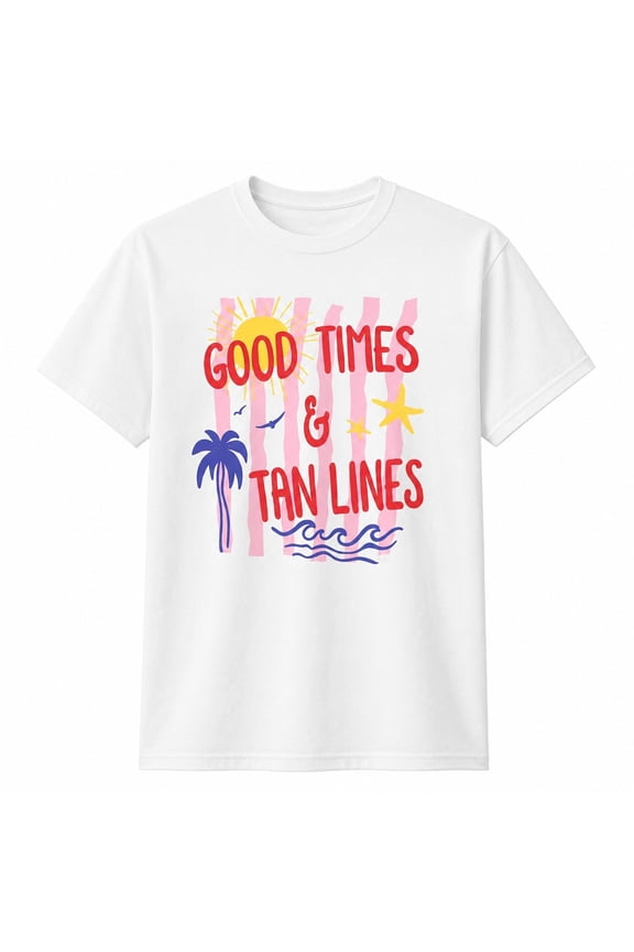 Good Times Tan Lines Beach Graphic T-Shirt, Unisex Summer Vacation Tee