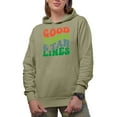 thumbnail image 1 of Good Times & Tan Lines, Summer or Beach Themed, Groovy Retro Wavy Text Merch Gift, Sand Hooded Sweatshirt or Hoodie, Medium, 1 of 5