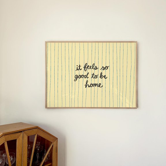 Good To Be Home Neutral Yellow Striped Typography Poster