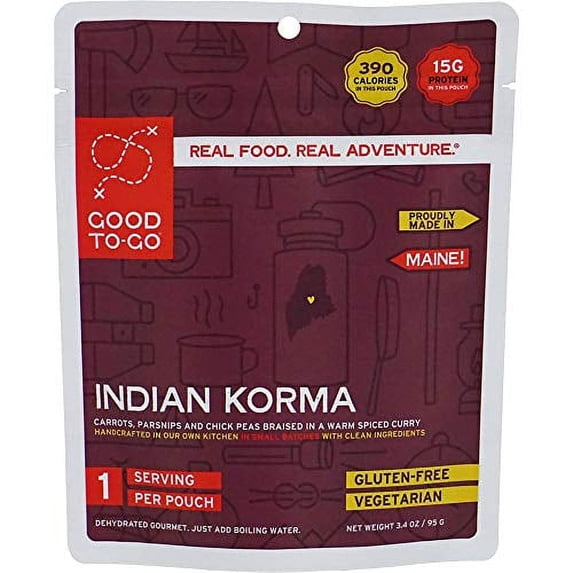 GOOD TO-GO Indian Korma - Single Serving | Dehydrated Backpacking and Camping Food | Lightweight | Easy to Prepare