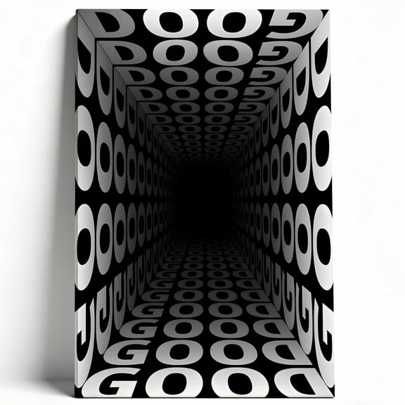 Good Tunnel Optical Illusion Canvas Wall Art, 3D Depth Visual Effect Decor, Black And White Typography Artwork For Bedroom, Living Room, Office, Ready To Hang 24*36inch(60*90cm)