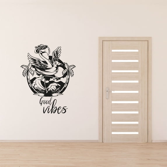 Good Vibes - Beautiful Flamingo Design Silhouette Beach Vibes Vinyl Wall Sticker Wall Art Wall Decal Boys Girls Kids Room Cute Flamingo Design Bedroom Nursery Kinder Home Decoration Size (20x18 inch)