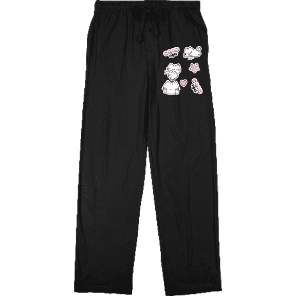 Good Vibes Cat Stickers Men's Black Sleep Pajama Pants-Small