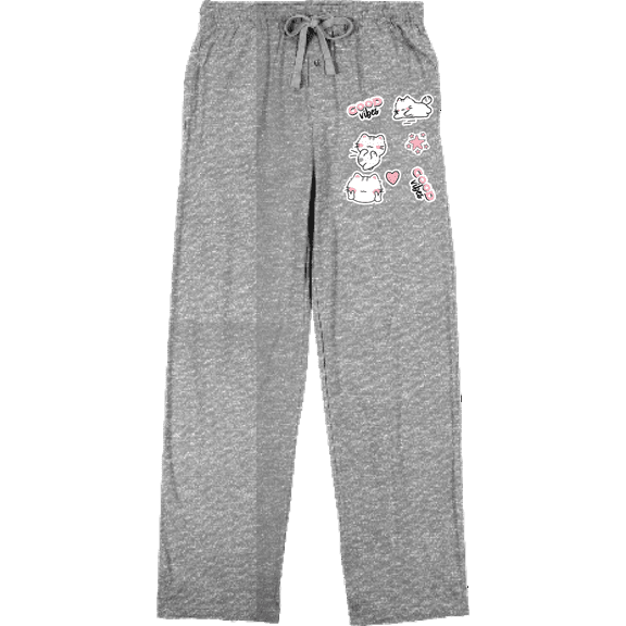 Good Vibes Cat Stickers Men's Heather Gray Sleep Pajama Pants-XL