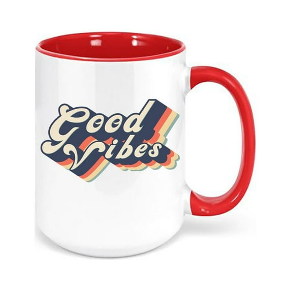 Good Vibes Coffee Mug, Good Vibes, Retro Coffee Cup, Vintage Cup, Sublimated Design, Home Decor, 70's Mug, Inspirational Mugs, Gift For Her, RED