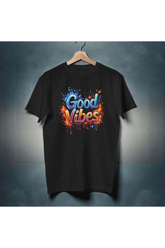 Good Vibes Colorful Splash Typography Positive Energy Graphic Tee Shirt for men & women up to 5XL