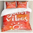 thumbnail image 1 of Good Vibes Duvet Cover Set King Size, Artistic Brushstrokes Positive Life Message Hand Drawn Sun Figure Print, Decorative 3 Piece Bedding Set with 2 Pillow Shams, Dark Coral White, by Ambesonne, 1 of 3