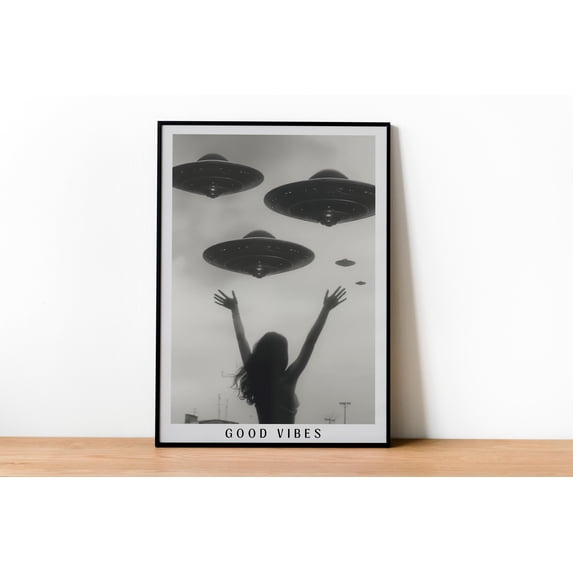 Good Vibes Girly UFO Alien Flying Saucer Abduction Living Room Poster ...