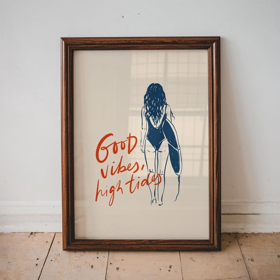 Good Vibes High Tides, Beach House Home Decor, Minimal Wall Art, Aesthetic Decor, Sea Turtle Ocean Lover Wall Decor,, Unframed Canvas Size 8x12