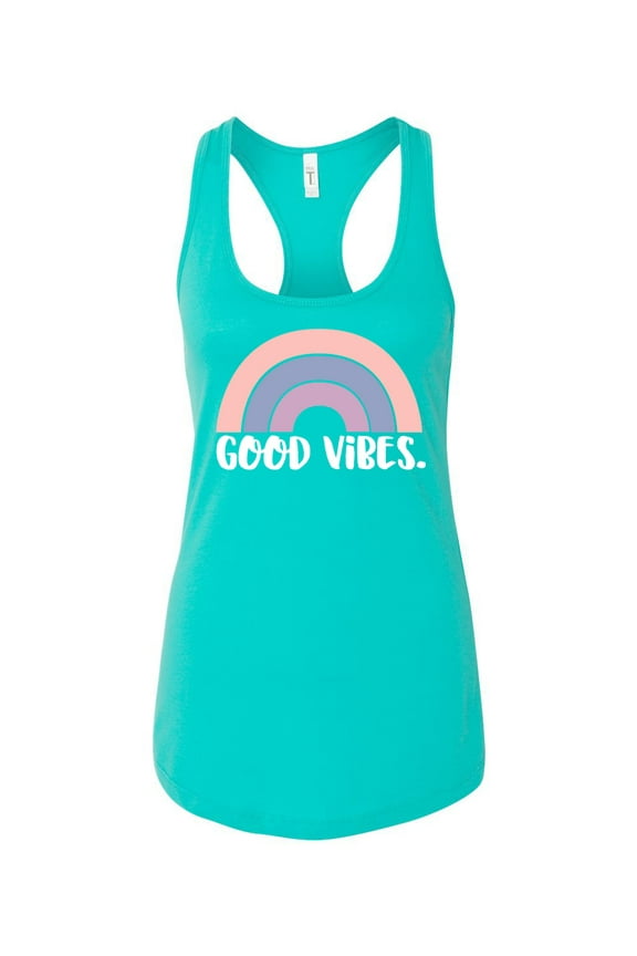 Good Vibes Ladies Racerback Tank Top-Tahiti Blue-xl