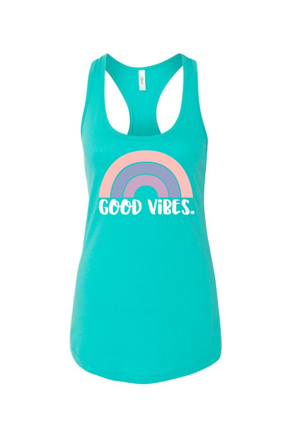 Good Vibes Ladies Racerback Tank Top-Tahiti Blue-xxl