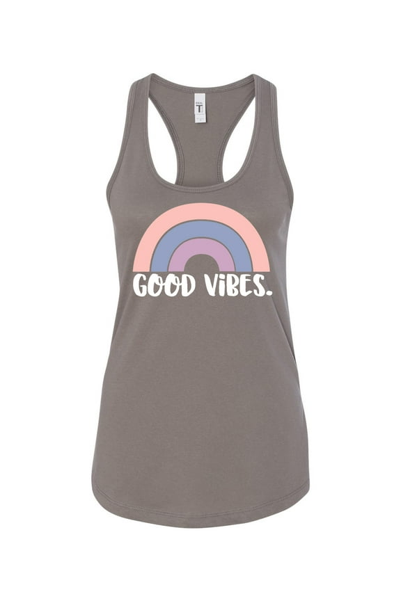 Good Vibes Ladies Racerback Tank Top-Warm Grey-large