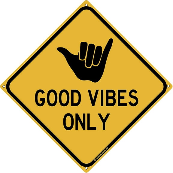 Good Vibes Only 12" x 12" Funny Tin Road Sign Aloha Shaka Surfer Theme Home Beach House Pool Decor Hang 10 Surf Dude Hawaii Plaque