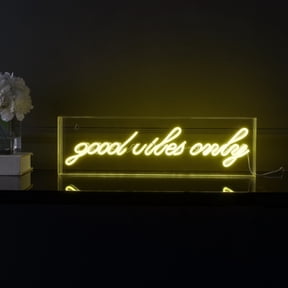 Good Vibes Only 20" X 6" Contemporary Glam Acrylic Box USB Operated LED Neon Light, Yellow