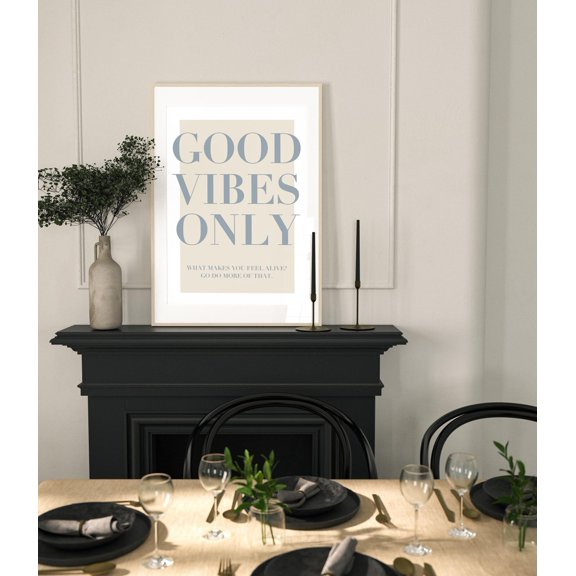 Good Vibes Only Ampersand Beige Quote Print Retro Typography Minimalist Home Decor Modern Wall Art Office Lounge A2 A1, Unframed Paper Print