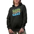 thumbnail image 1 of Good Vibes Only, Being Positive Quote or Saying, Groovy Retro Wavy Text Merch Gift, Black Hooded Sweatshirt or Hoodie, Small, 1 of 5