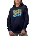 thumbnail image 1 of Good Vibes Only, Being Positive Quote or Saying, Groovy Retro Wavy Text Merch Gift, Navy Blue Hooded Sweatshirt or Hoodie, 2XL, 1 of 5