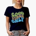 thumbnail image 1 of Good Vibes Only, Being Positive Quote or Saying, Groovy Retro Wavy Text Merch Gift, Navy Blue T-Shirt, 2XL, 1 of 5