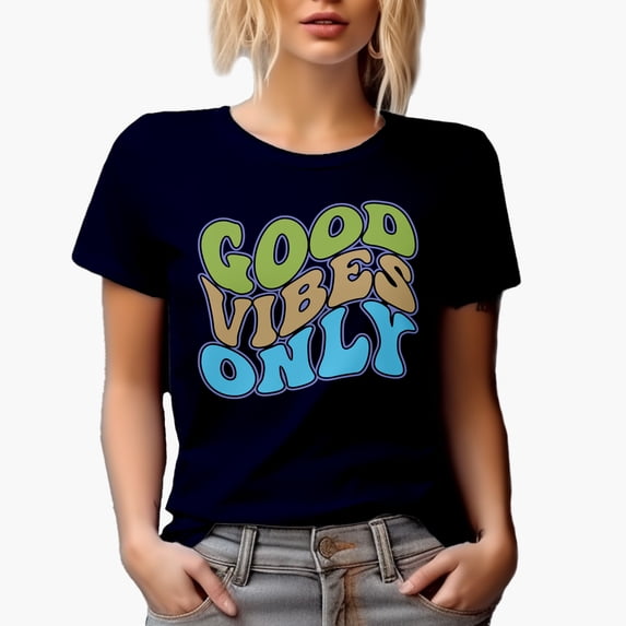 Good Vibes Only, Being Positive Quote or Saying, Groovy Retro Wavy Text Merch Gift, Navy Blue T-Shirt, 2XL
