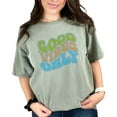 thumbnail image 1 of Good Vibes Only, Being Positive Quote or Saying, Groovy Retro Wavy Text, Moss Comfort Colors T-Shirt, Large, 1 of 1