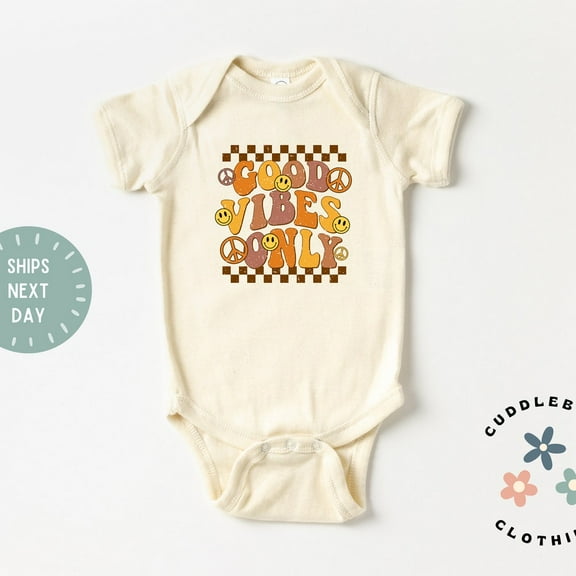 Good Vibes Only Bodysuit, Retro Smiley Face Peace Sign Good Vibes Baby Bodysuit, New Baby Boy Girl, Baby Gift