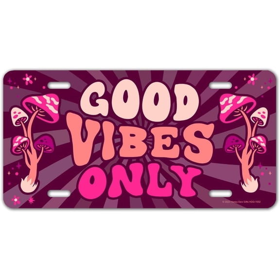 Good Vibes Only,Decorative,Vanity Plates forRetro Hippie Groovy,Psychedelic Mushroom Garage Decor Front Plate for 8"x12" Inch Funny Home Club bar Wall Art Decoration Retro Metal Tin Signs