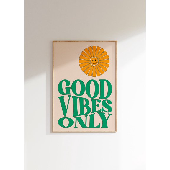 Good Vibes Only Groovy 70s Sun Wall Art Print, Boho Decor