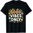 thumbnail image 1 of Good Vibes Only Peace Sign Love 60s 70s Retro Groovy Hippie Graphic Black T-Shirt for Men and Women, 1 of 4