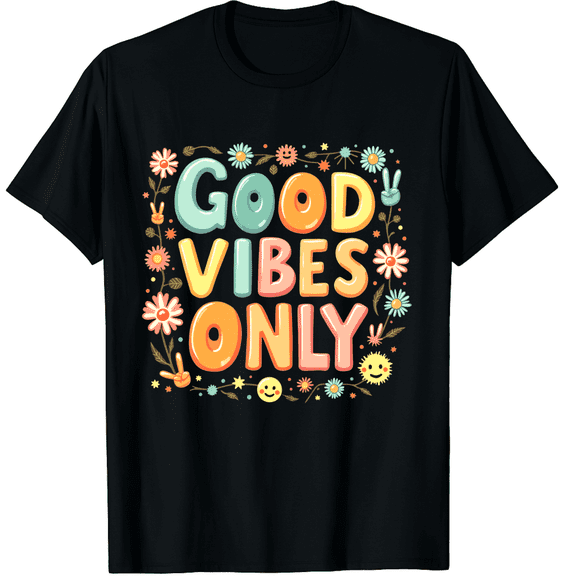 Good Vibes Only Peace Sign Love 60s 70s Retro Groovy Hippie Graphic Black T-Shirt for Men and Women