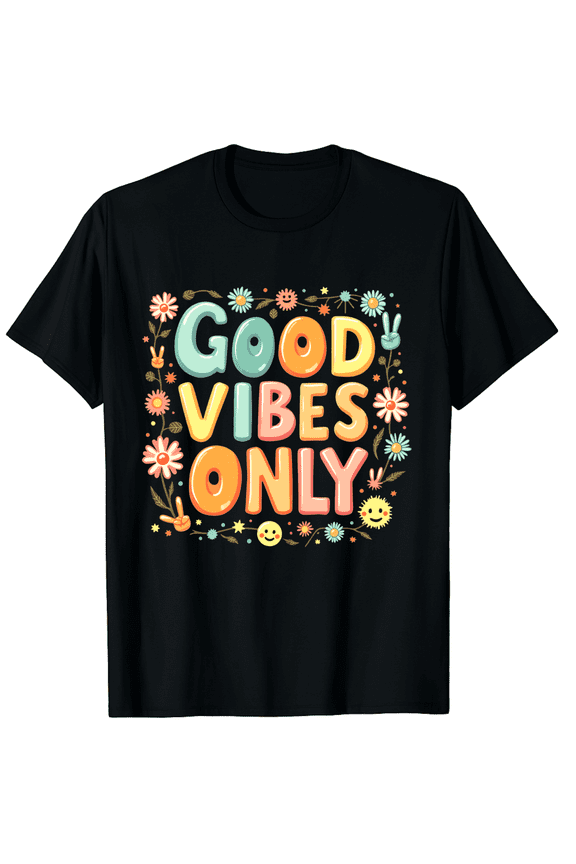 Good Vibes Only Peace Sign Love 60s 70s Retro Groovy Hippie Graphic Black T-Shirt for Men and Women