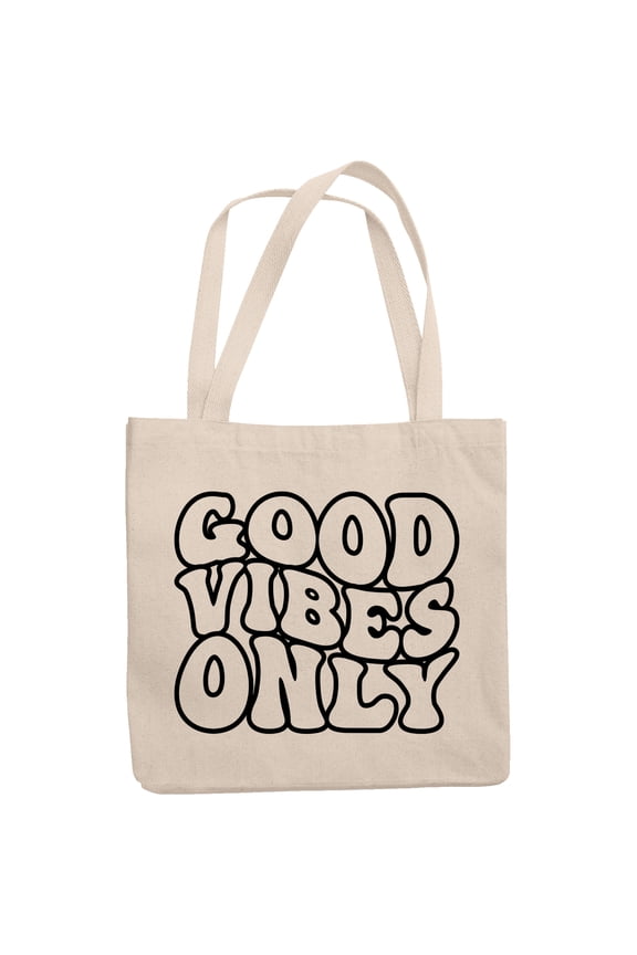 Good Vibes Only, Positivity Quote, Groovy Retro Wavy Text Merch Gift, 12oz Canvas Tote Bag